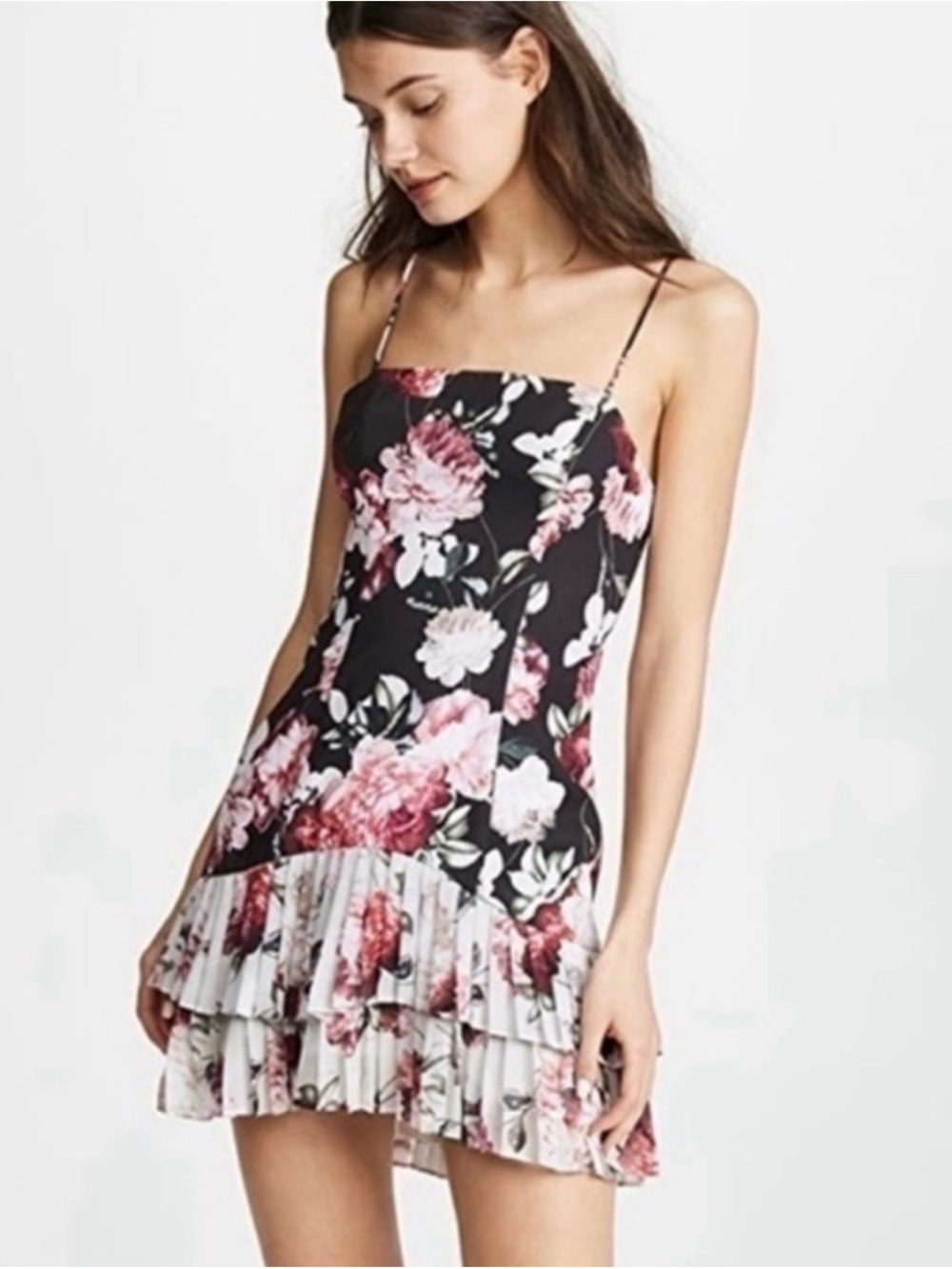 Free People Black Floral Spaghetti Strap Mini Dress